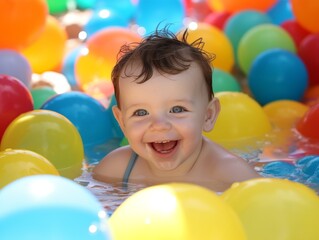 Fototapeta na wymiar Happy child playing in pool.