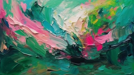 Closeup of abstract rough colorful green pink colors art painting texture background wallpaper,...