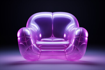 Inflatable Purple Neon Couch. Vibrant colors. Inflatable furniture. Isolated, studio environment.