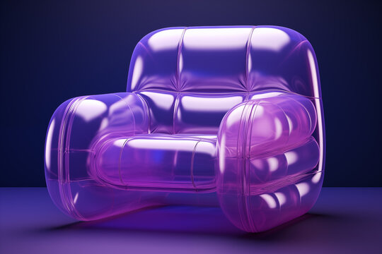 Inflatable Purple Neon Couch. Vibrant Colors. Inflatable Furniture. Isolated, Studio Environment.