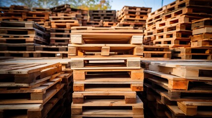 Stacked Wooden Pallets in Open-Air Warehouse Courtyard