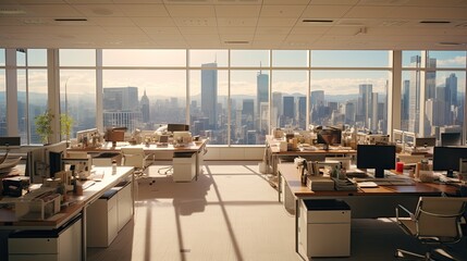 Empty modern office cityscape, generative ai