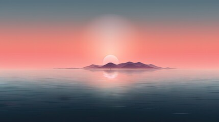  a large body of water with a small island in the middle of it and a bright sun in the background.  generative ai