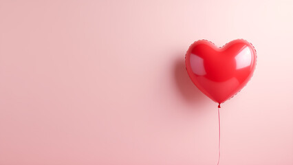 Romantic background with red heart shaped balloon on pink background with place for text.Valentines day