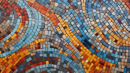 An intricate mosaic of colorful tiles forming a geometric pattern - obrazy, fototapety, plakaty