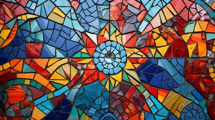 Fototapeta na wymiar An intricate mosaic of colorful tiles forming a geometric pattern