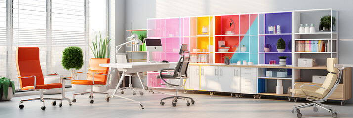 Medical office , rainbow colours furniture - AI