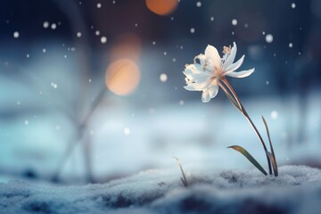 snow on the flowers with magic light