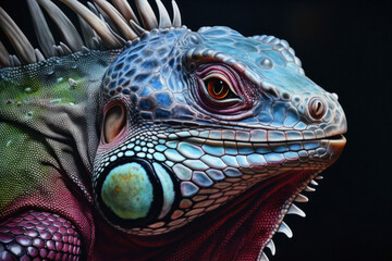 Fototapeta premium Closeup of a Colorful Reptile with a Dark Background 