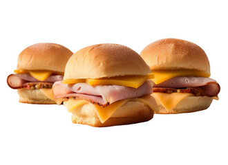 Ham and cheese sliders on transparent background. Generative AI.