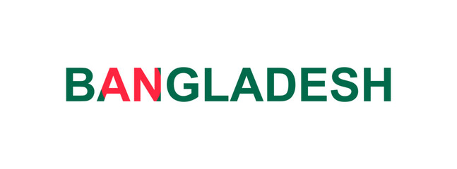 Letters Bangladesh in the style of the country flag. Bangladesh word in national flag style.