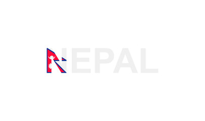 Letters Nepal in the style of the country flag. Nepal word in national flag style.
