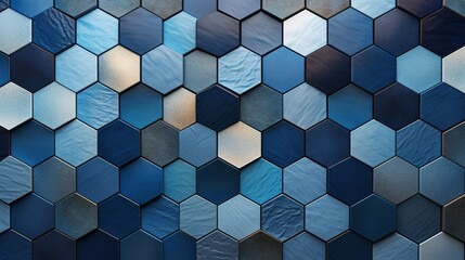 A mesmerizing hexagonal tiling pattern in shades of blue and gray