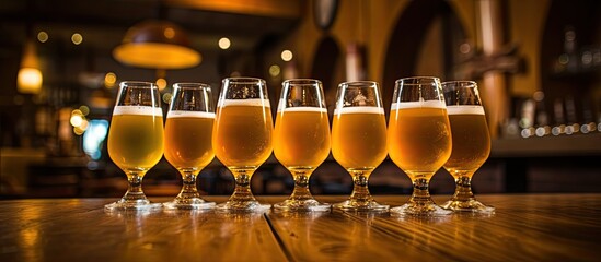 At the bar a glass of golden ale poured from the barrel showcasing its light and refreshing taste while the aroma of wheat filled the space tempting even those who preferred dark beers This