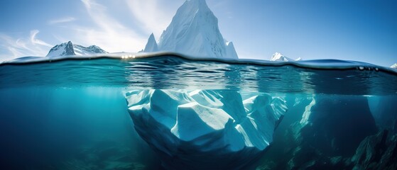 View of iceberg with beautiful transparent sea - obrazy, fototapety, plakaty
