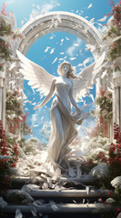 a beautiful statue of a woman with angel wings, angelic.