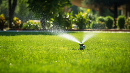Automatic sprinkler system watering the lawn.Generative AI - obrazy, fototapety, plakaty