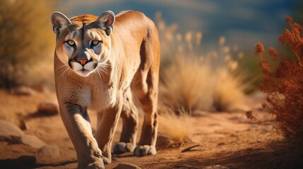 Cougar (Puma concolor), also commonly known as the mountain lion, puma, panther, or catamount. is the greatest of any large wild terrestrial mammal in the western hemisphere. photography ::10 , 8k, 8k - obrazy, fototapety, plakaty