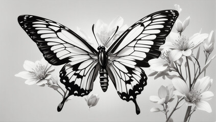 Fototapeta premium Black and white butterfly, only the butterfly - AI Generative