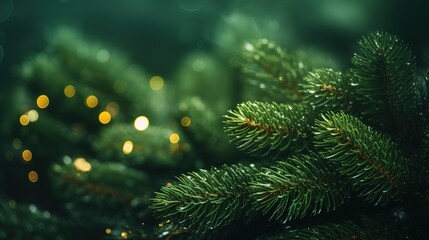 Fototapeta na wymiar Tannenzweig mit Überblendung zur Lichterkette als Hintergrund für Weihnachten und Advent.