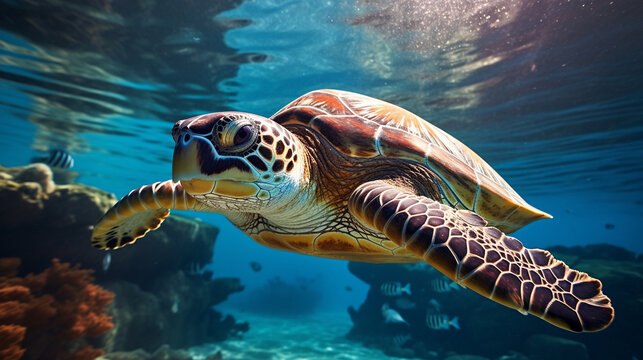 sea turtle in the water. clear water.Generative AI