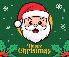 Winter holiday celebration featuring Vector lovable Santa Claus head, Santa face with hat and white beard Christmas cartoon character
