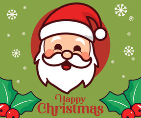 Winter holiday fun with Vector endearing Santa Claus head, Santa face with hat and white beard Christmas cartoon character