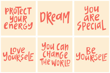 Fototapeta na wymiar Set of hand-drawn motivational quotes. Creative lettering illustrations for posters, cards, etc.