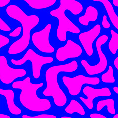 Psychedelic pink pattern in form of bubbles or spots on bright blue background