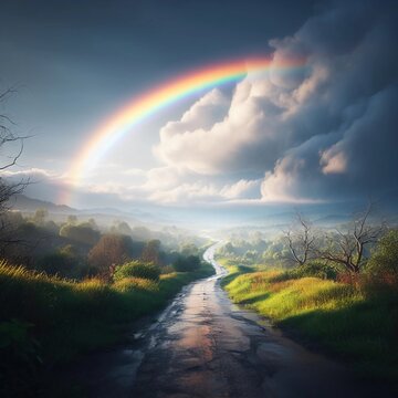A rainbow after a storm. This image represents the idea that even after hardship, there is always hope for a better future.