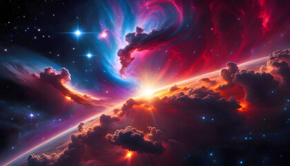 Colorful space galaxy, cloudy nebula. Starry night space. universe, astronomy,
