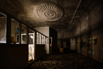 Dark and creepy corridor room in abandoned hospital