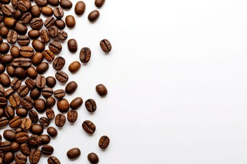 coffee beans on white background with copy space, coffee beans background