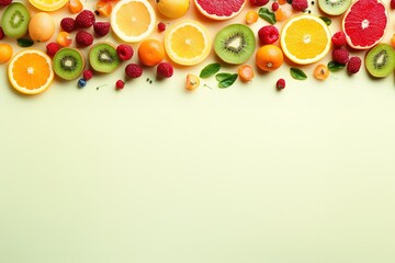 fresh fruits on a white background on a green background, fruit, and vegetable background