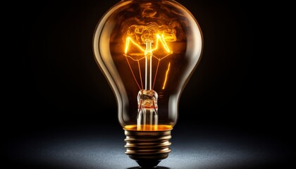 Energy saving light bulb burning on dark background   electricity conservation concept - obrazy, fototapety, plakaty