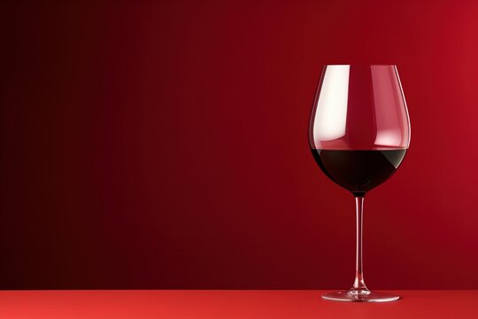 a glass of wine is on the red background,  red wine glass