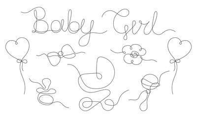 Baby girl set in line art style