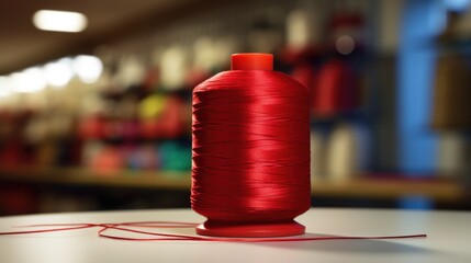 A spool of red thread on a table, AI - Powered by Adobe