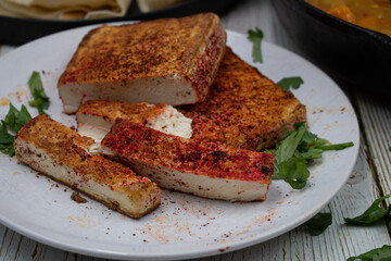 Spice rubbed and air fried tofu