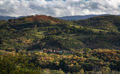 Fototapeta na wymiar Beautiful autumn landscape in the Ariège Pyrenees in south-west France
