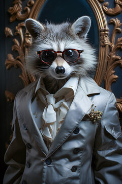 anthropomorphize funny animals with wearing clothes - portrait racoon
