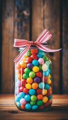 Assorted round candies in a decorative vase, celebrating national candy day with vibrant joy