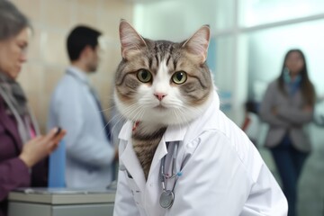 Cat Doctor in a Doctor's Coat With A Stethoscope, Funny Doctor, Cat Character