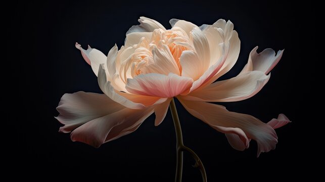  a close up of a flower on a black background with a blurry image of the center of the flower.  generative ai