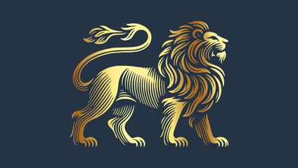 Regal Heraldic Lion in Traditional Woodcut Style - obrazy, fototapety, plakaty