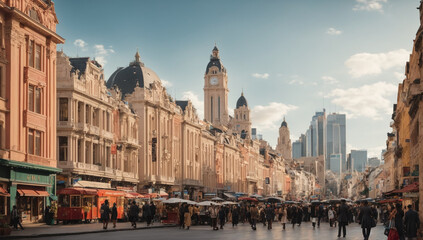 Obraz premium Cityscape with a vibrant mix of modern and historic buildings, showcasing the city's rich heritage - AI Generative