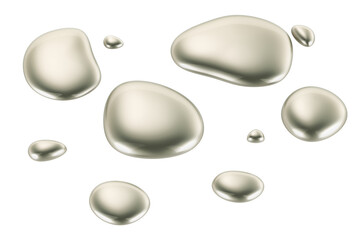 Mercury drops or metallic drops, 3D rendering isolated on transparent background