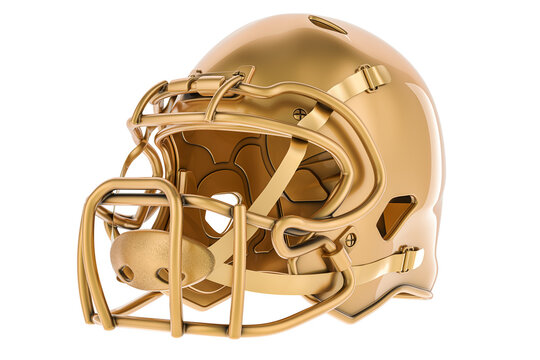 Golden American football helmet, 3D rendering isolated on transparent background