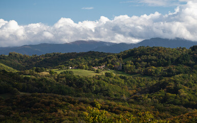 Fototapeta premium Beautiful autumn landscape in the Ariège Pyrenees in south-west France