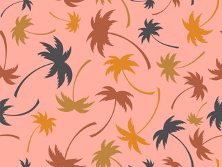 Seamless pattern with palm trees of different colors. Summer time, wallpaper with tropical palm trees pattern. Design for printing t-shirts, banners and promotional items. Vector illustration